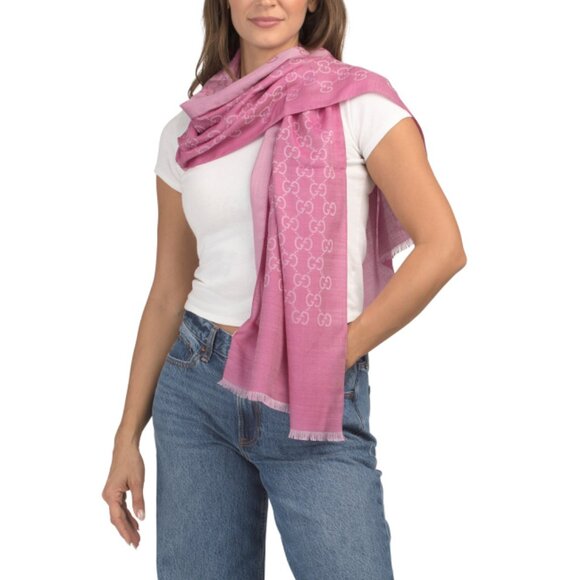 GUCCI Pink Made In Italy Wool And Silk Blend Luxury Scarf - Picture 1 of 2